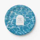 Moderne Waterverf Blue Ocean Beach bruiloft Papieren Bordje (Voorkant)