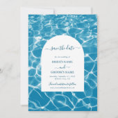 Moderne Waterverf Blue Ocean Beach bruiloft Save The Date (Voorkant)