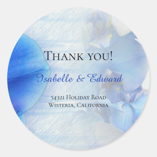 Moderne Waterverf Blue Orchid Floral Wedding Class Ronde Sticker (Voorkant)