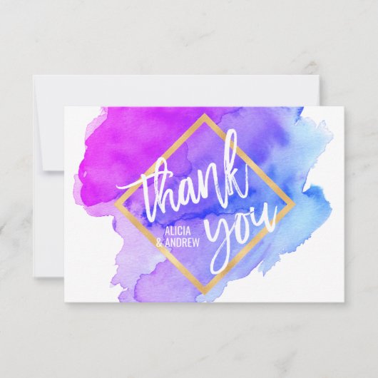 Moderne Waterverf Blue Paars Turquoise DANK U Bedankkaart (Voorkant)