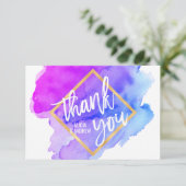 Moderne Waterverf Blue Paars Turquoise DANK U Bedankkaart (Staand voorkant)