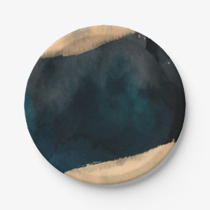 Moderne Waterverf Blue & Peach Coral Chic Wedding Papieren Bordje