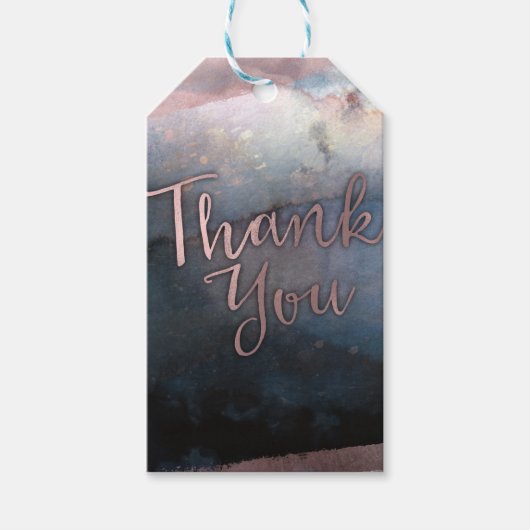 Moderne Waterverf Blue & Roos Gold Pink Favor Cadeaulabel (Voorkant)