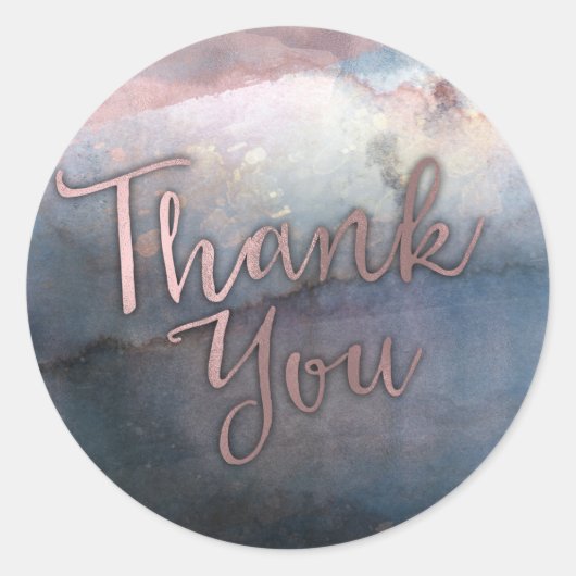 Moderne Waterverf Blue & Roos Gold Pink Favor Ronde Sticker (Voorkant)