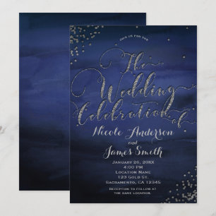 Moderne Waterverf Blue Silver Wedding Celebration Kaart