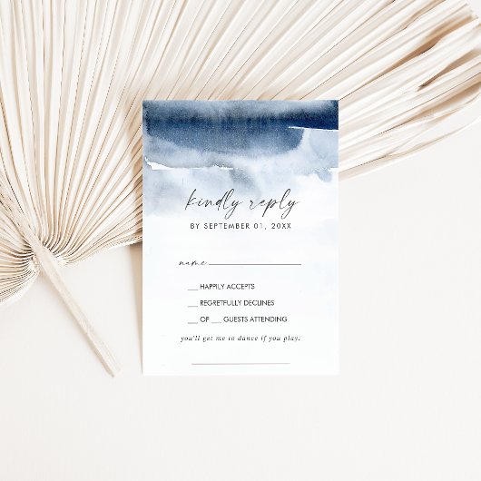Moderne Waterverf | Blue Song Request RSVP Card Kaartje