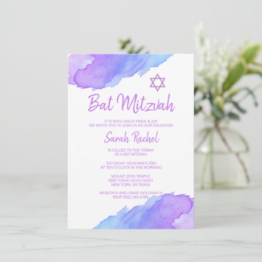 Moderne Waterverf Blue Star Bat Mitzvah #LC Kaart (Staand voorkant)