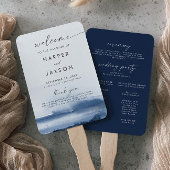 Moderne Waterverf | Blue Wedding Programme Hand Fa Handwaaier