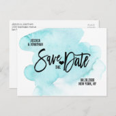 Moderne Waterverf Blue Wedding SAVE THE DATE Aankondigingskaart (Voorkant / Achterkant)