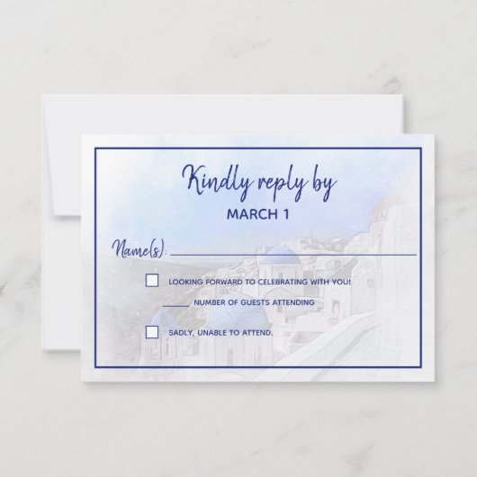 Moderne Waterverf Blue White Greek Wedding RSVP Kaartje (Achterkant)
