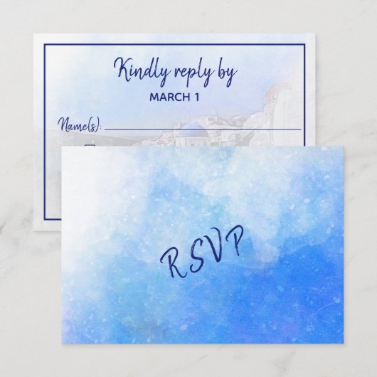 Moderne Waterverf Blue White Greek Wedding RSVP Kaartje (Voorkant / Achterkant)