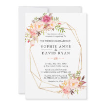 Moderne Waterverf Blush Bloemen Gouden Bruiloft