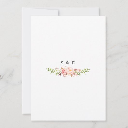 Moderne Waterverf Blush Bloemen Gouden Bruiloft Kaart (Achterkant)