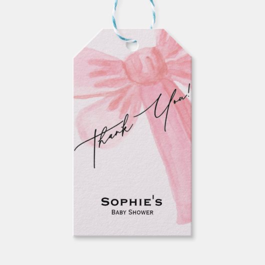 Moderne Waterverf Blush Pink Bow Bedankt Cadeaulabel (Voorkant)