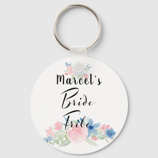 Moderne Waterverf Blush Pink Bride Tribe Sleutelhanger (Voorkant)