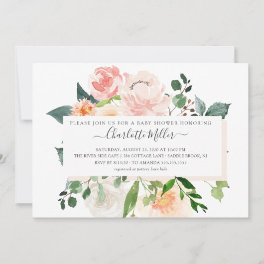 Moderne Waterverf Blush Pink Floral Baby shower Kaart (Voorkant)