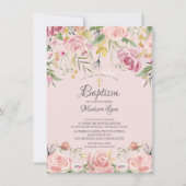 Moderne Waterverf Blush Pink Floral Baptisme Kaart (Voorkant)