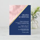 Moderne Waterverf Blush Pink & Navy Blue Wedding Kaart (Staand voorkant)
