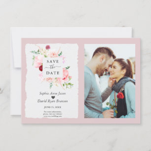 Moderne Waterverf Blush Red Flowers Foto bruiloft Save The Date