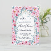 Moderne Waterverf Blush Roze Bloemen Moslim Bruilo Kaart (Staand voorkant)