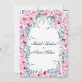Moderne Waterverf Blush Roze Bloemen Moslim Bruilo Kaart (Achterkant)