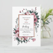 Moderne waterverf blush roze bordeauxbloem kaart (Staand voorkant)