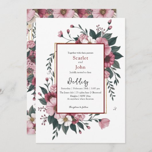 Moderne waterverf blush roze bordeauxbloem kaart (Voorkant / Achterkant)