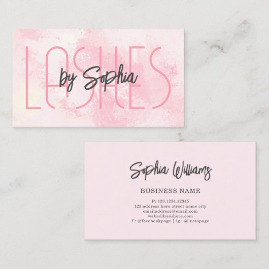 Moderne Waterverf Blush Roze Elegante Wimpers Visitekaartje (Voorkant / Achterkant)