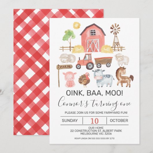 Moderne Waterverf Boerderij op dag uitnodiging (Voorkant / Achterkant)