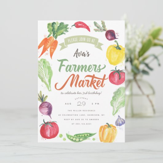 Moderne Waterverf boerenmarkt: Birthday Party Kaart (Staand voorkant)