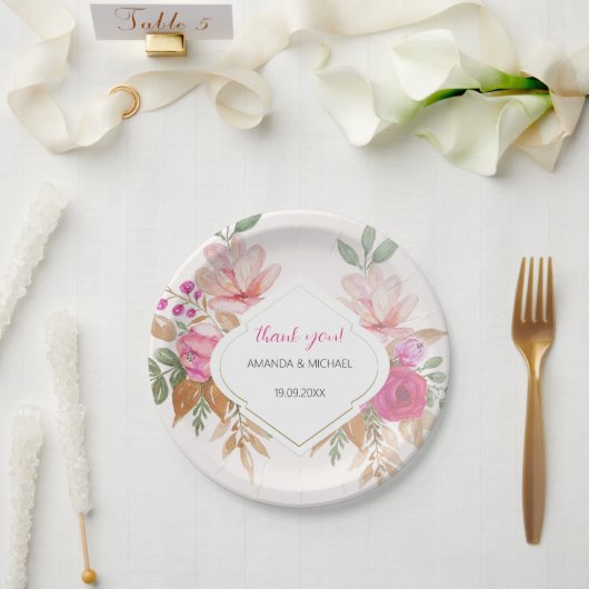 Moderne Waterverf Boho Bloemstuk Papieren Bordje (Huwelijk)