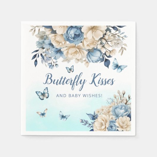 Moderne Waterverf Boho Blue Butterfly baby shower Servet (Voorkant)