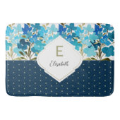 Moderne Waterverf Boho Blue Flural Handbeschilderd Badmat (Voorkant)