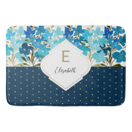 Moderne Waterverf Boho Blue Flural Handbeschilderd Badmat
