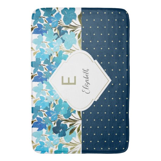 Moderne Waterverf Boho Blue Flural Handbeschilderd Badmat (Voorkant Verticaal)