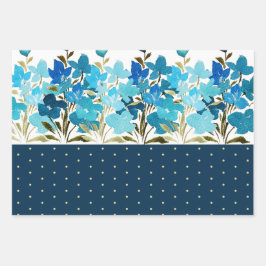 Moderne Waterverf Boho Blue Flural Handbeschilderd Inpakpapier Vel