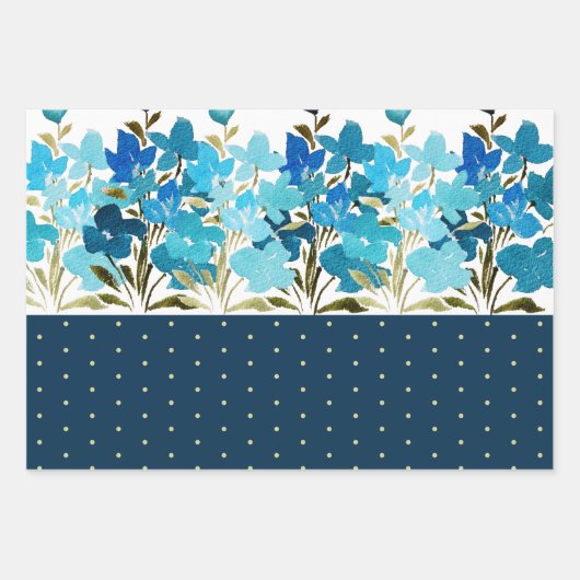 Moderne Waterverf Boho Blue Flural Handbeschilderd Inpakpapier Vel (Voorkant)