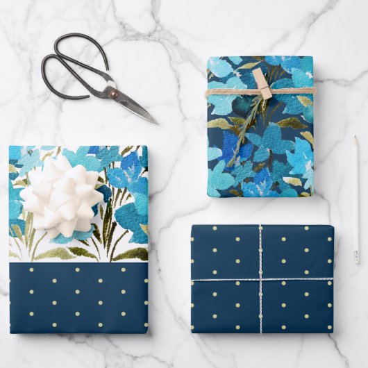 Moderne Waterverf Boho Blue Flural Handbeschilderd Inpakpapier Vel (Voorkant)