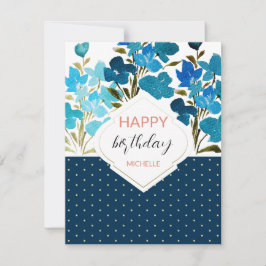 Moderne Waterverf Boho Blue Flural Handbeschilderd Kaart