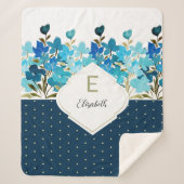 Moderne Waterverf Boho Blue Flural Handbeschilderd Sherpa Deken (Voorkant)