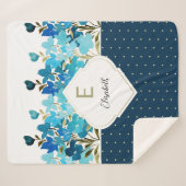 Moderne Waterverf Boho Blue Flural Handbeschilderd Sherpa Deken (Voorkant (horizontaal))