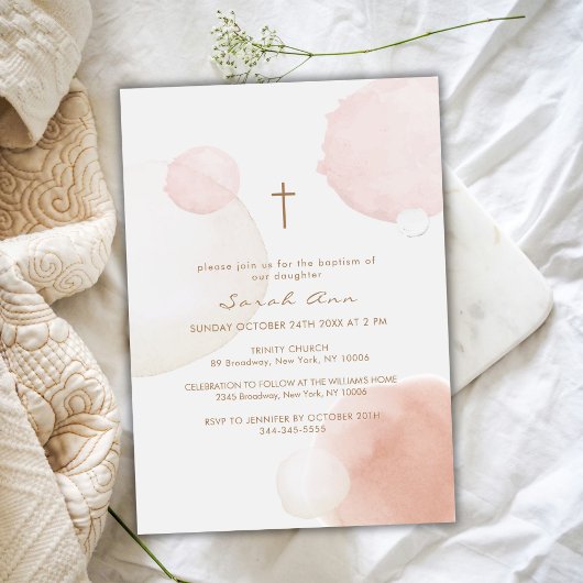 Moderne Waterverf Boho Bubble Gouden Kruis Doop Kaart