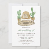 Moderne Waterverf Boho Cactus Bruiloft Kaart (Voorkant)
