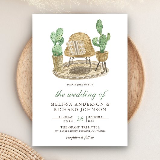 Moderne Waterverf Boho Cactus Bruiloft Kaart