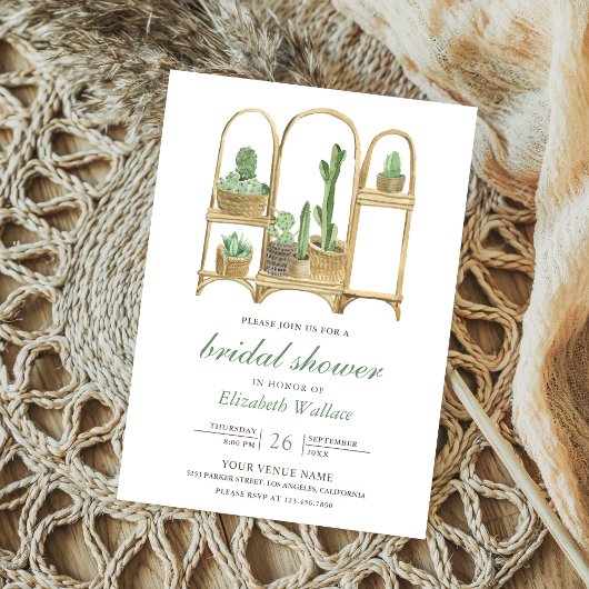 Moderne Waterverf Boho Cactus Bruiloftsborrel Kaart
