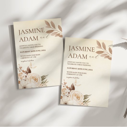 Moderne Waterverf Boho Floral Herfstbruiloft Kaart