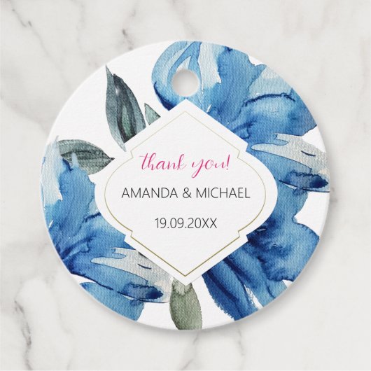 Moderne Waterverf Boho Indigo Blauw Abstract Bedankjes Labels (Voorkant)