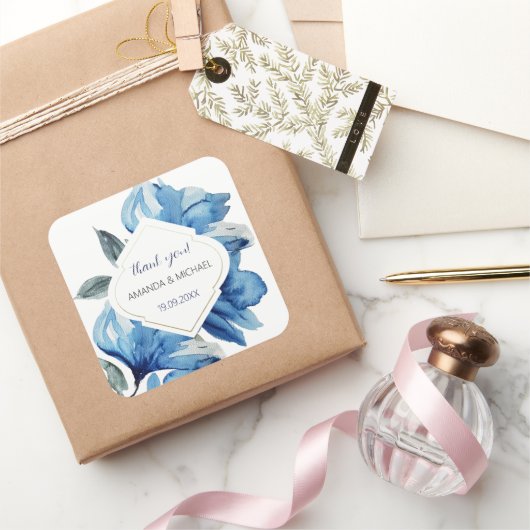 Moderne Waterverf Boho Indigo Blauw Abstract Vierkante Sticker (Geschenken)