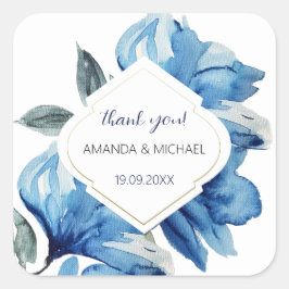 Moderne Waterverf Boho Indigo Blauw Abstract Vierkante Sticker