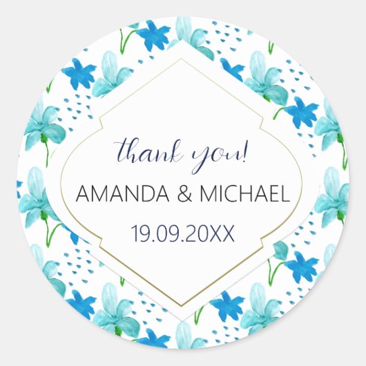 Moderne Waterverf Boho Iris Blauw Abstract Ronde Sticker (Voorkant)